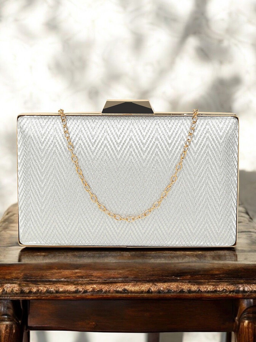 

CRUSSET Embellished Box Clutch, Silver