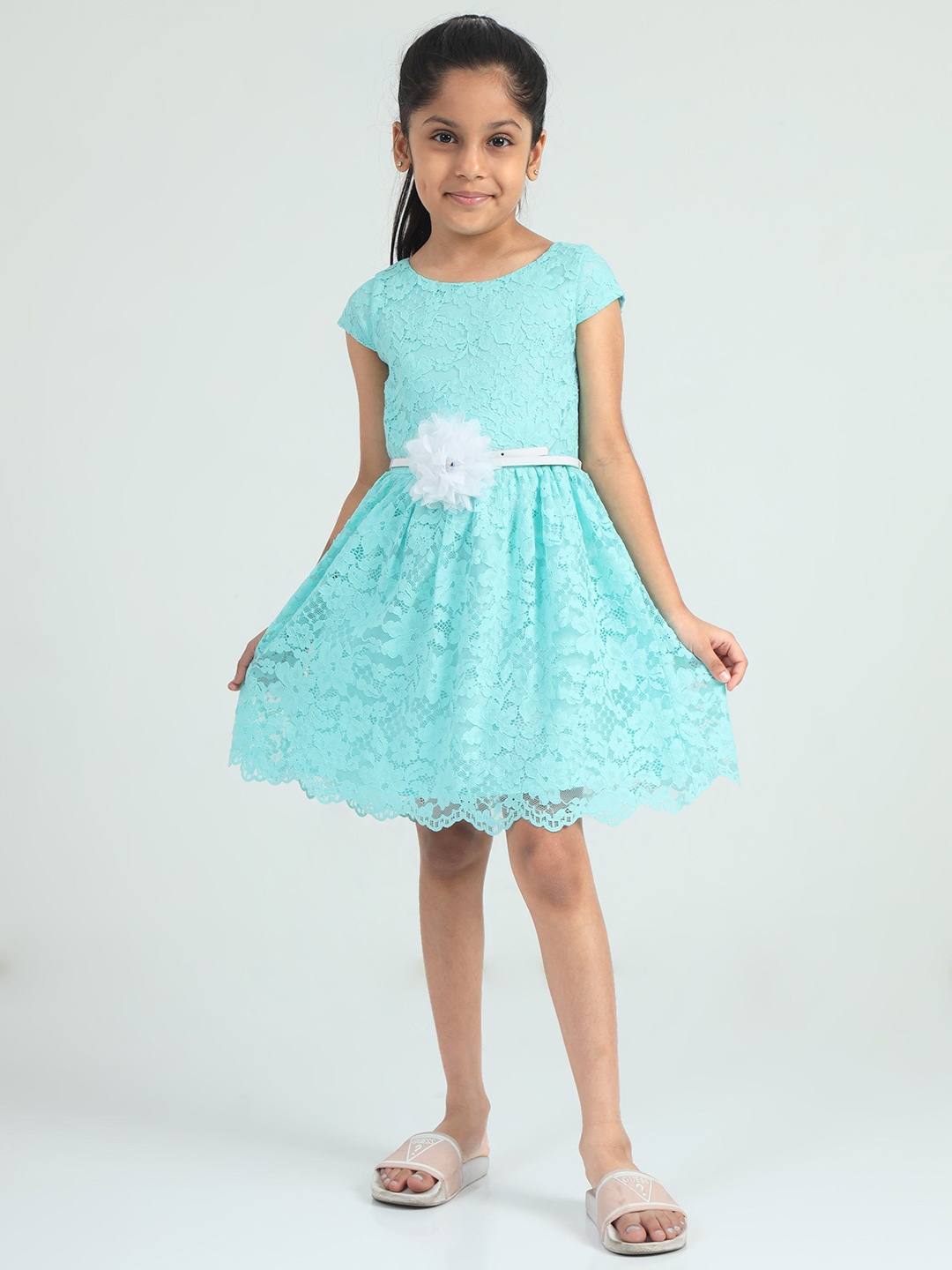 

The Lion and The Fish Girls Self Design Fit & Flare Dress, Sea green