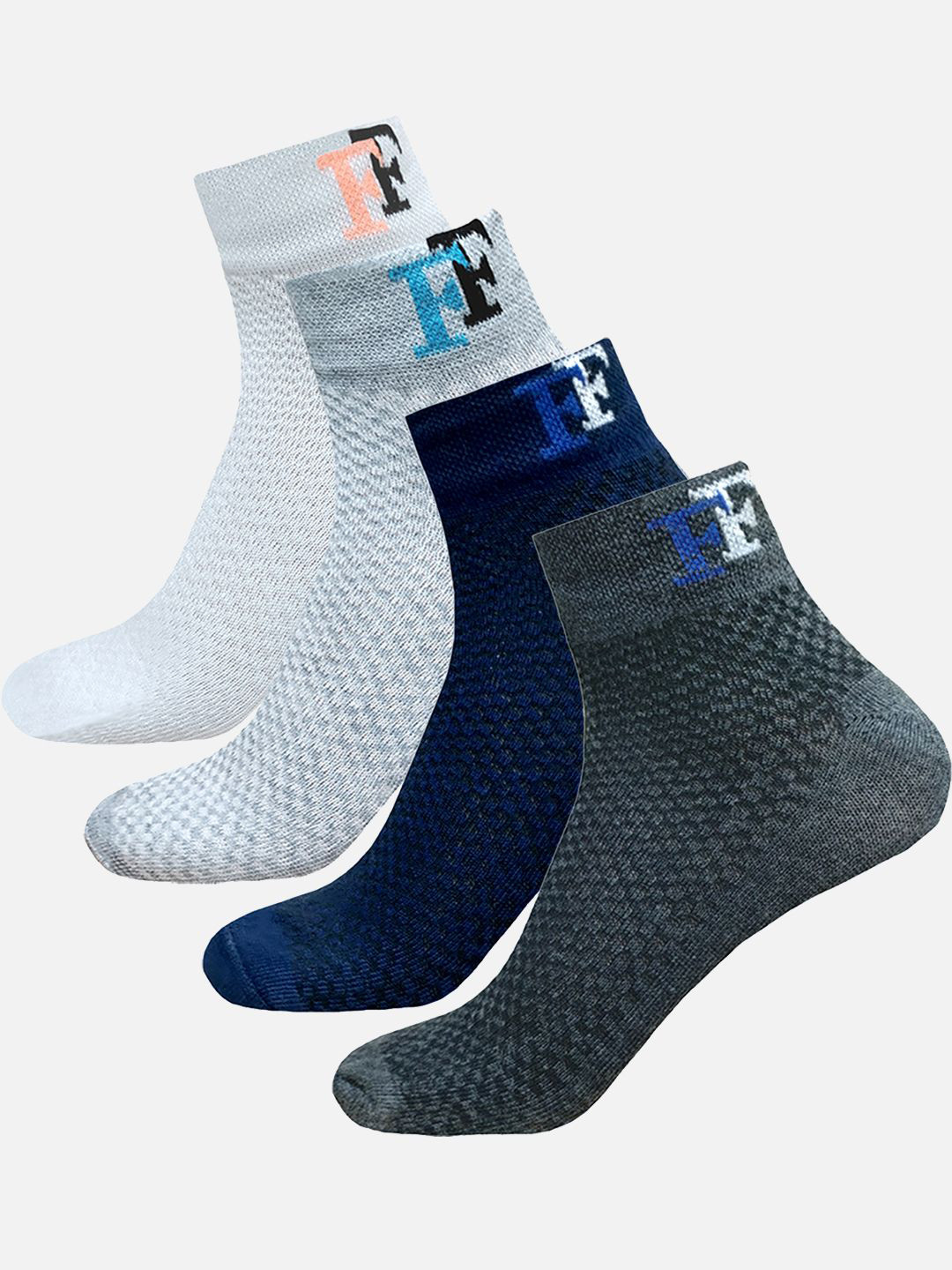 

FIMS Men Pack Of 4 Striped Ankle-Length Socks, Blue