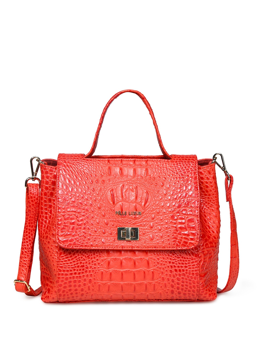 

PELLE LUXUR Animal Textured PU Structured Satchel, Pink