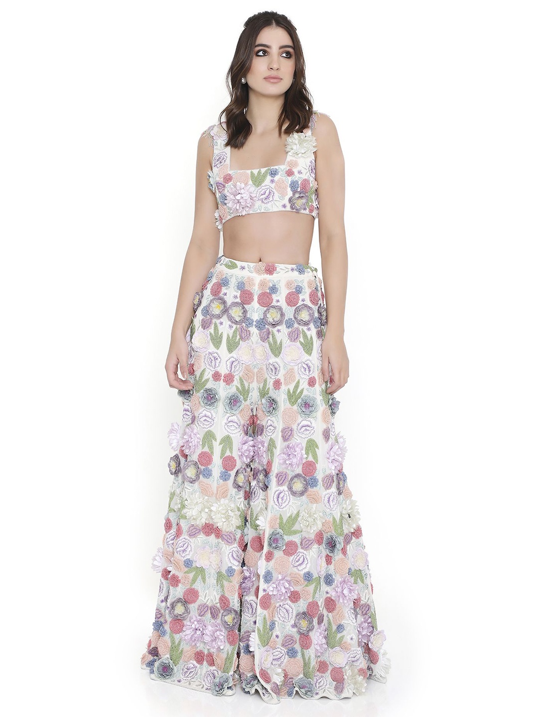 

Payal Singhal Embroidered Crop Top And Palazzos Co-Ords, Off white