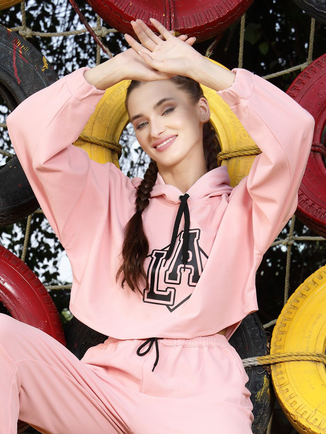 

Sera Women Printed Hooded Sweatshirt, Pink