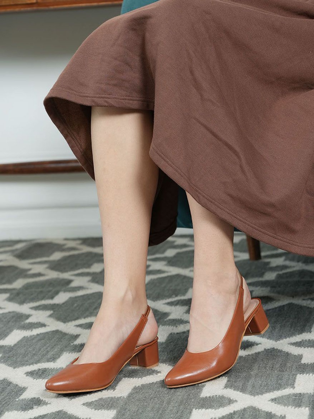 

Mast & Harbour Solid Block Slingback Pumps with Backstrap, Tan