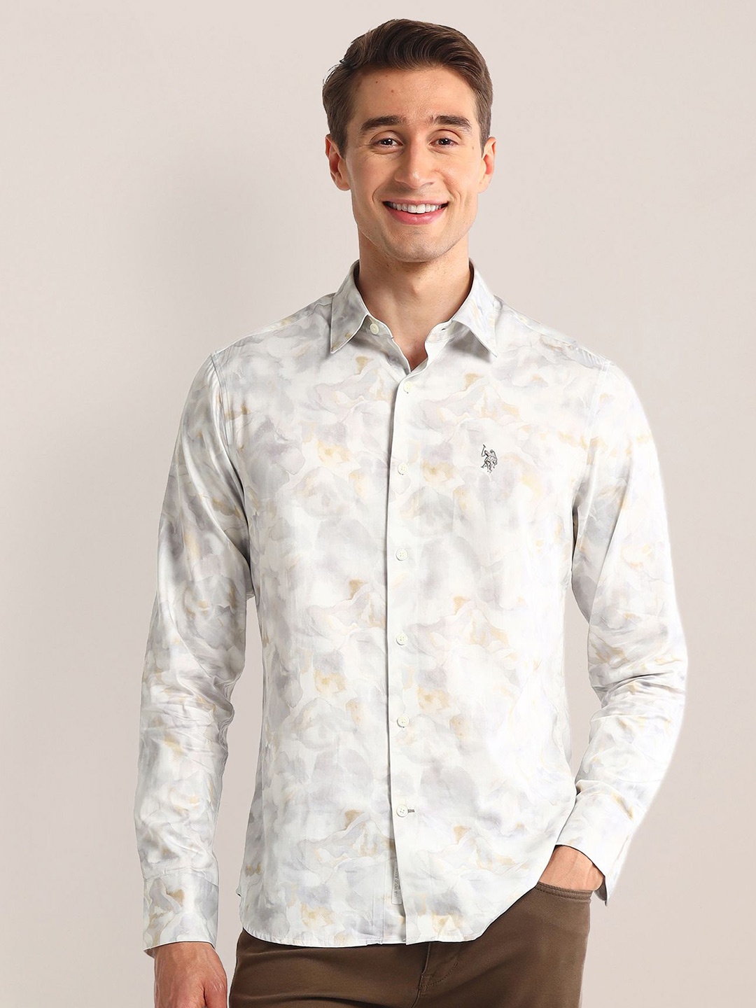 

U.S. Polo Assn. Men Classic Floral Opaque Printed Casual Shirt, Grey