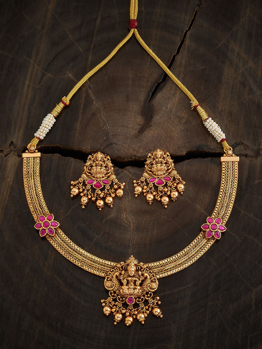 

Kushal's Fashion Jewellery Gold-Plated Stone Studded Antique Jewellery Set