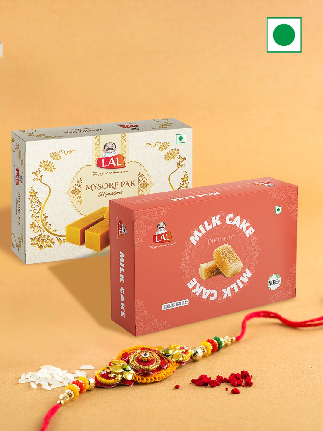 

LAL 1-Pc Rakhi With Milk Cake & Mysore Pak Gifts - 800g, White