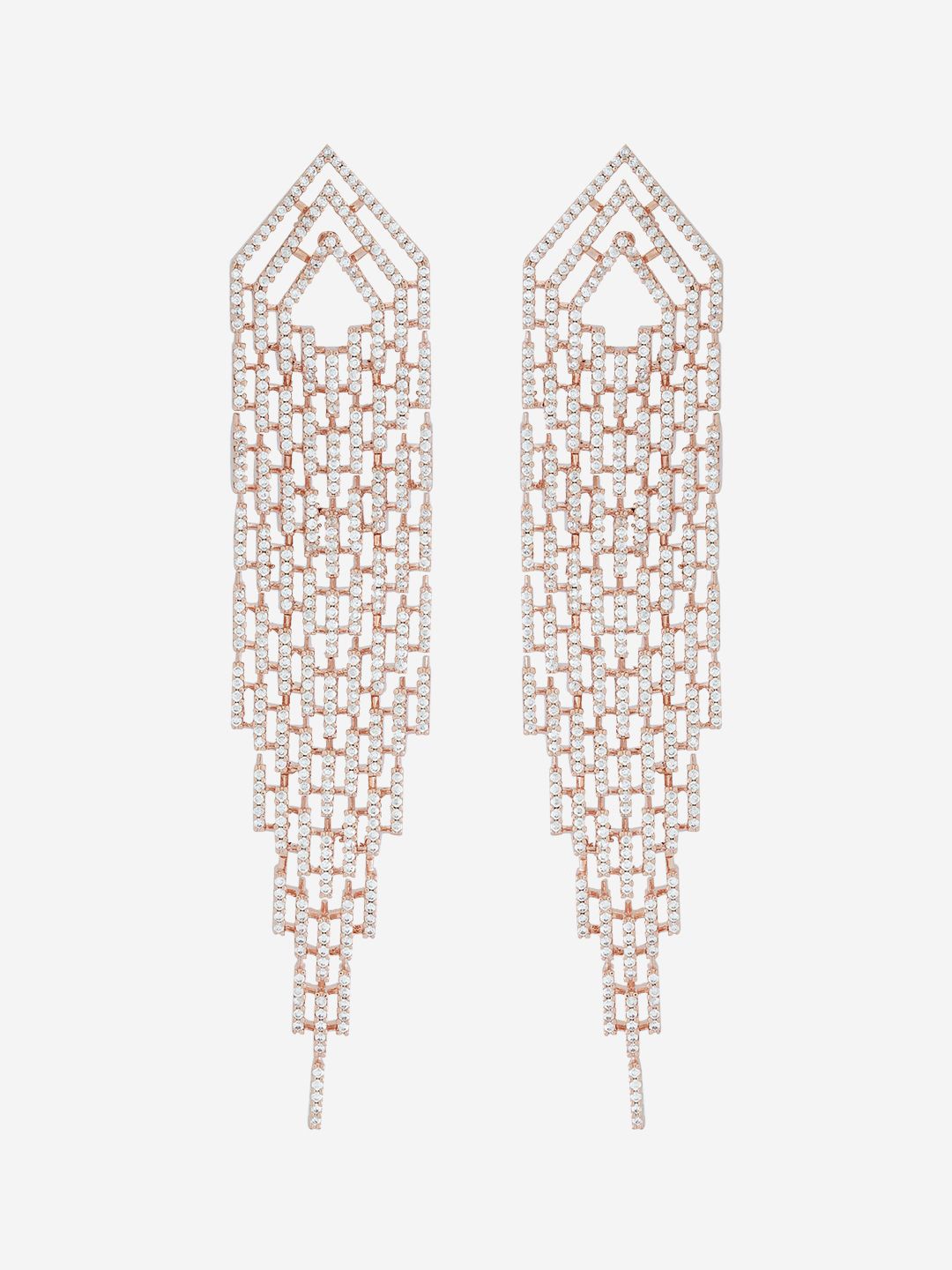 

Kushal's Fashion Jewellery Rose Gold-Plated Classic Cubic Zirconia Studded Drop Earrings, White