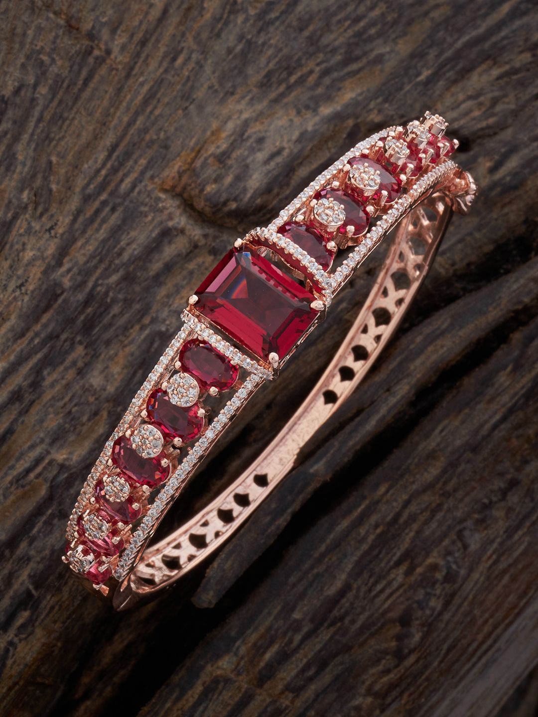 

Kushal's Fashion Jewellery Cubic Zirconia Rose Gold Plated Kada Bracelet