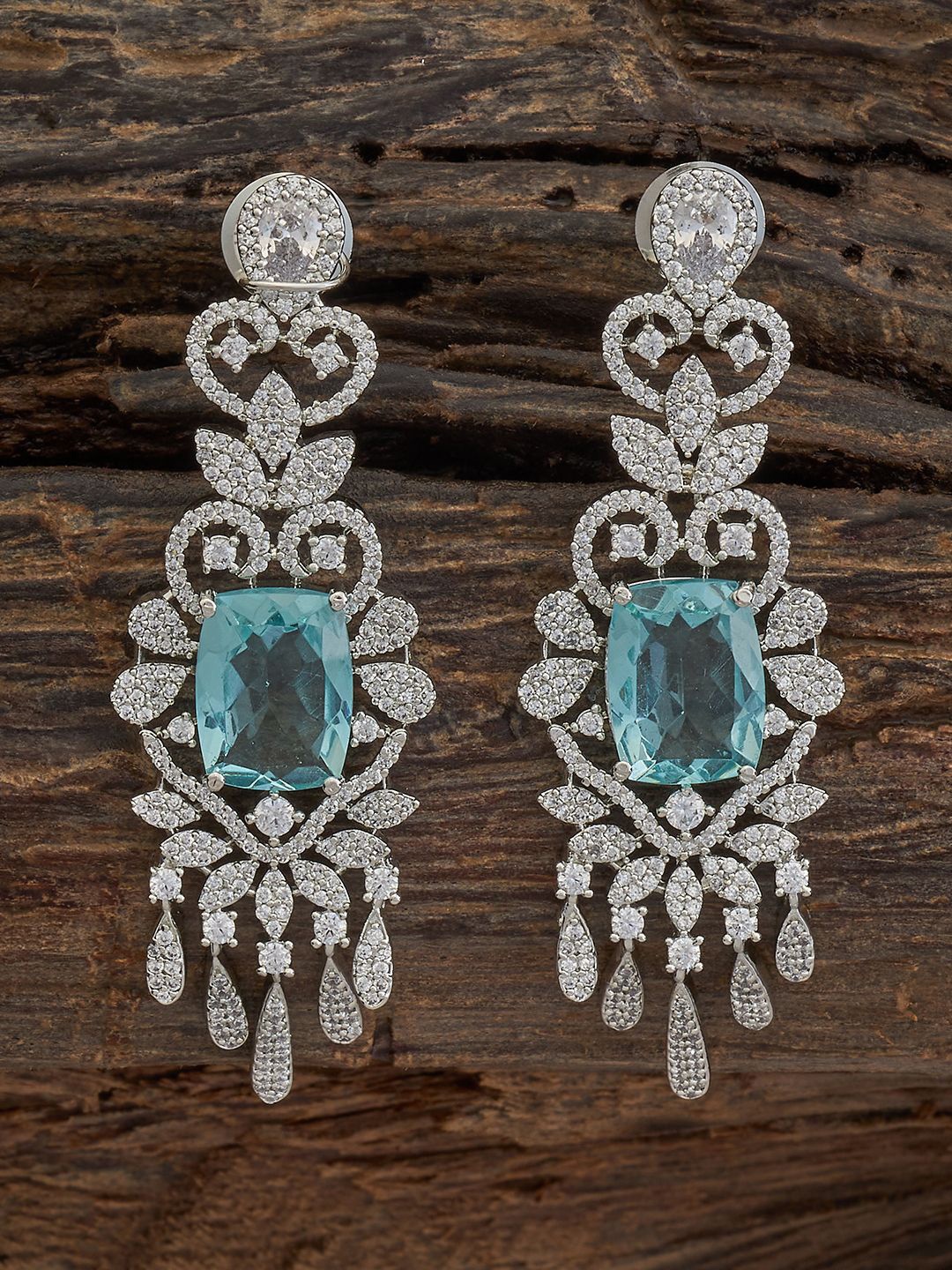 

Kushal's Fashion Jewellery Rhodium Plated Classic Cubic Zirconia Studded Drop Earrings, Silver