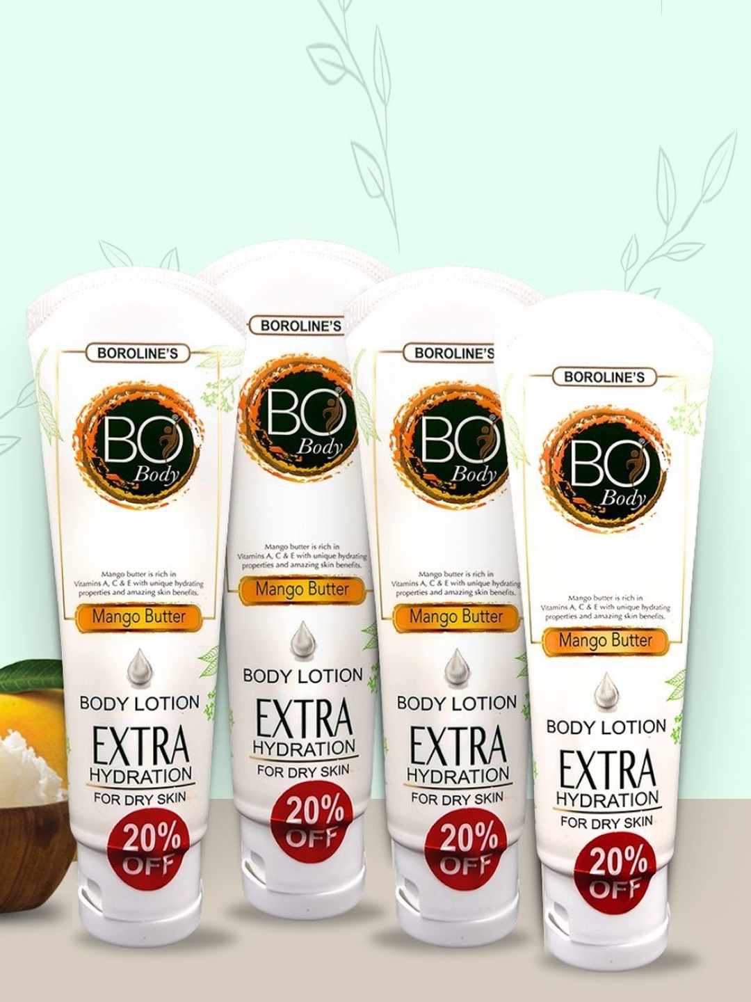 

BOROLINE Set Of 4 Mango Butter Body Lotion 100 g Each, White