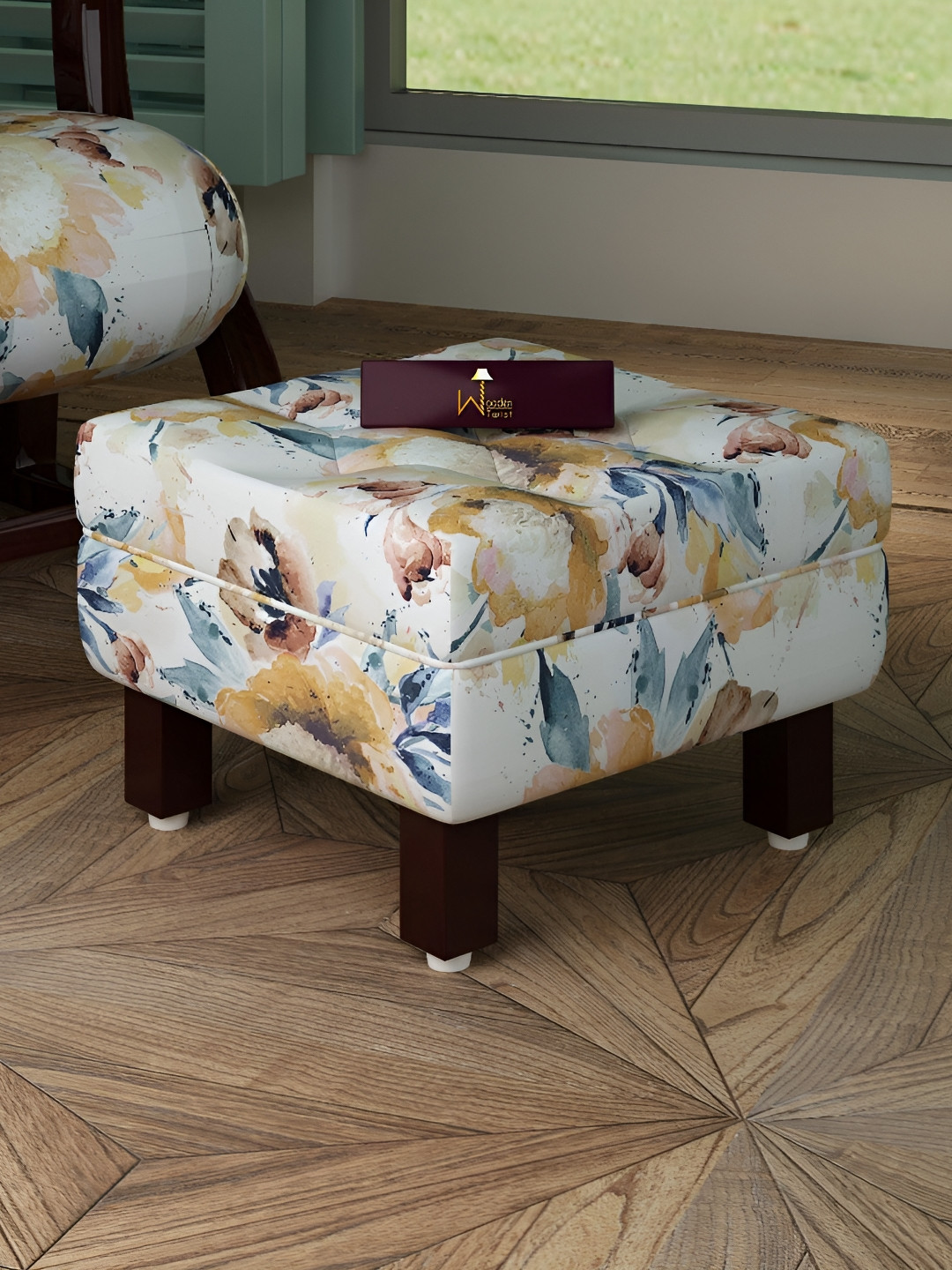 

Wooden Twist White & Brown Printed Square Wooden Ottomans