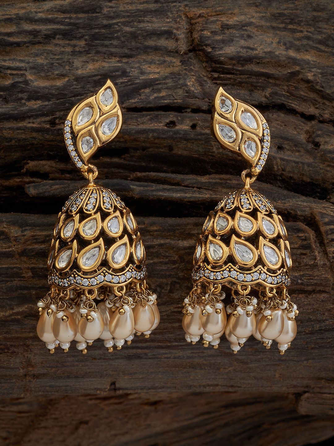 

Kushal's Fashion Jewellery Dome Shaped Kundan Studded Jhumkas, Gold