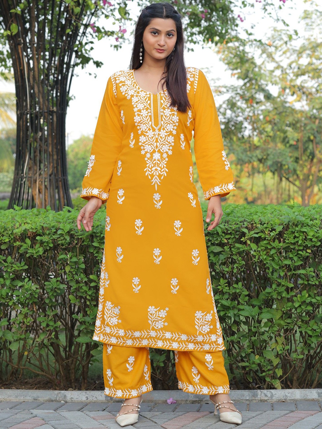 

LeeliPeeri Designer Embroidered Straight Kurta Set, Yellow