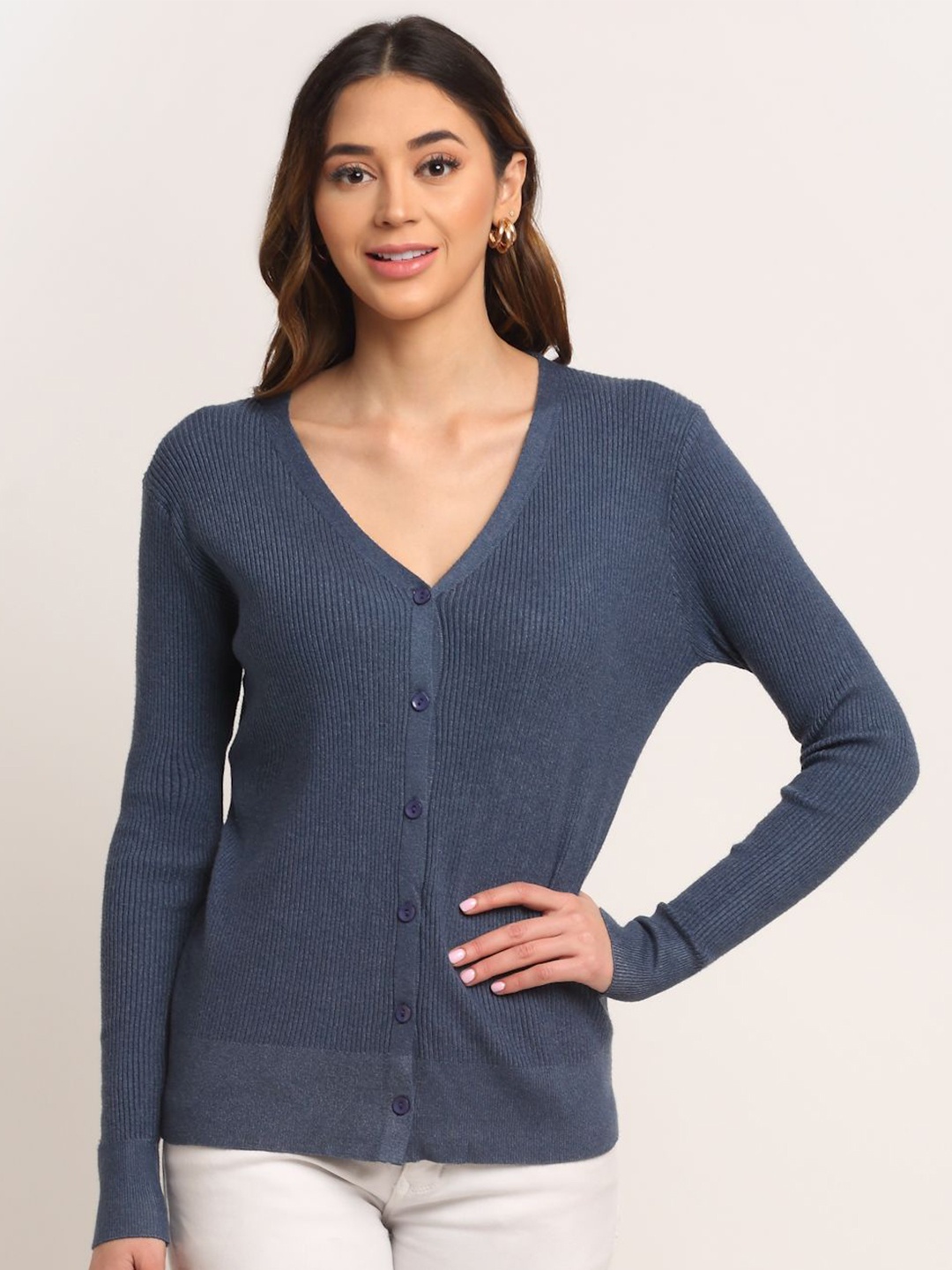 

Global Republic Women Ribbed Cardigan, Blue