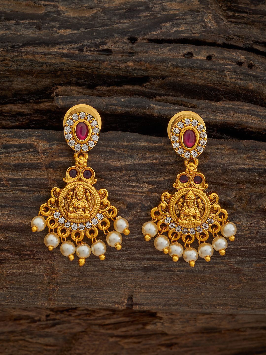 

Kushal's Fashion Jewellery Gold Plated Ruby Artificial Beaded Antique Drop Earrings, Red