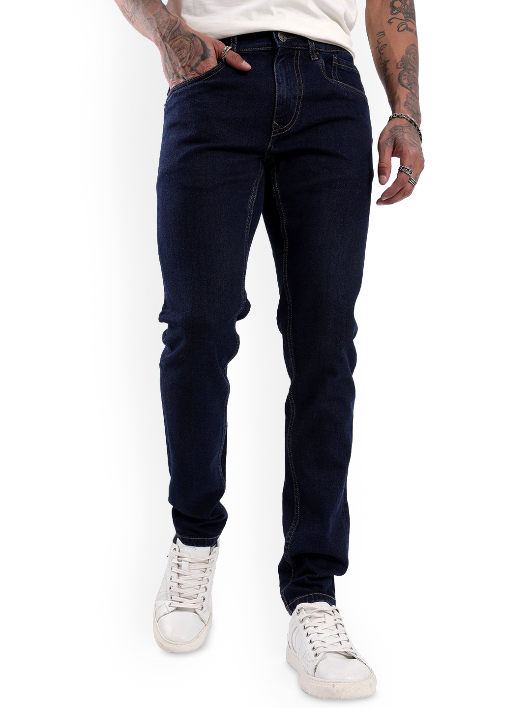 

WROGN Men Comfort Tapered Fit Mid-Rise Jeans, Blue