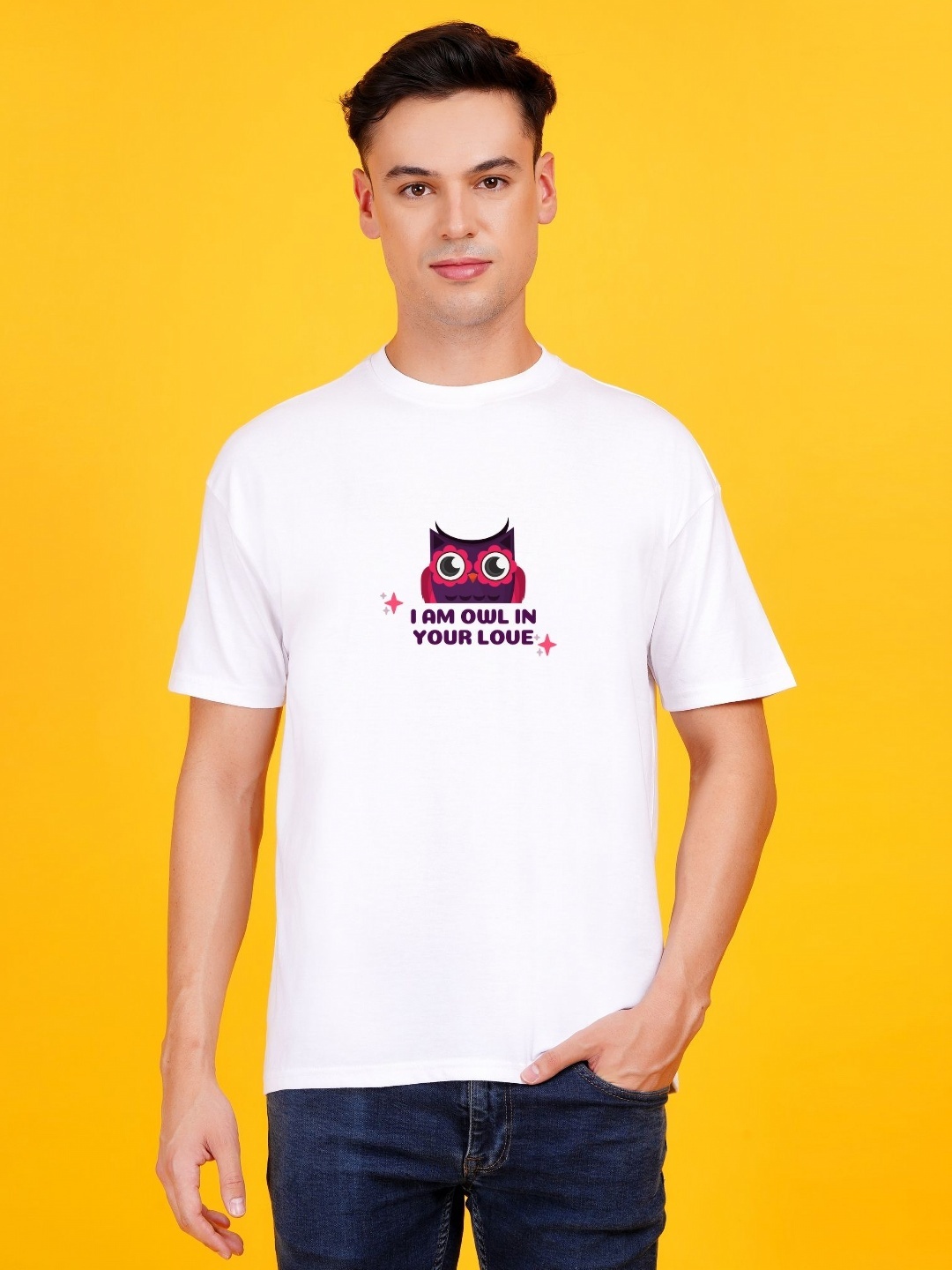 

DAFABFIT Men Typography Printed Applique T-shirt, White