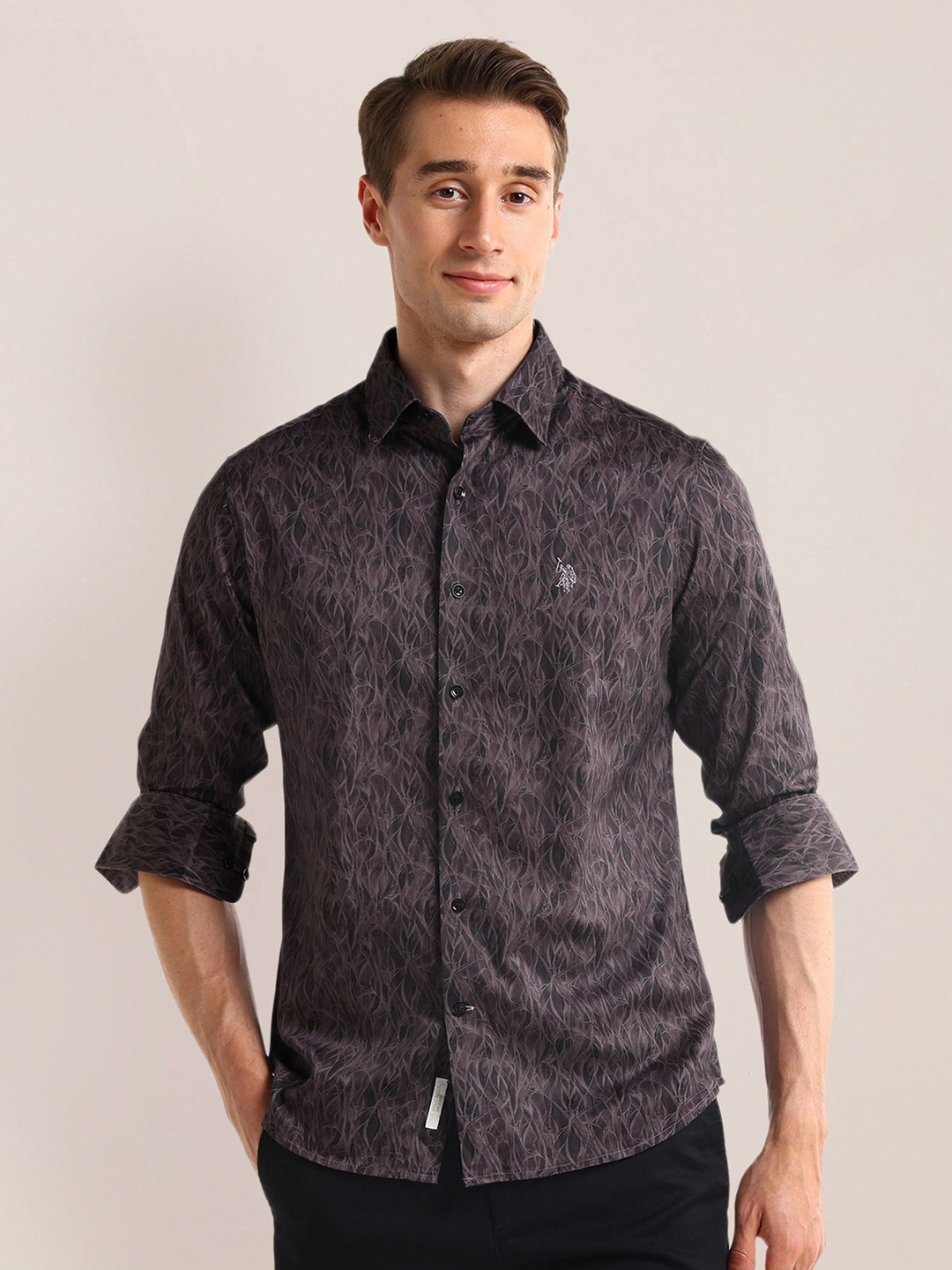 

U.S. Polo Assn. Men Classic Opaque Printed Casual Shirt, Purple