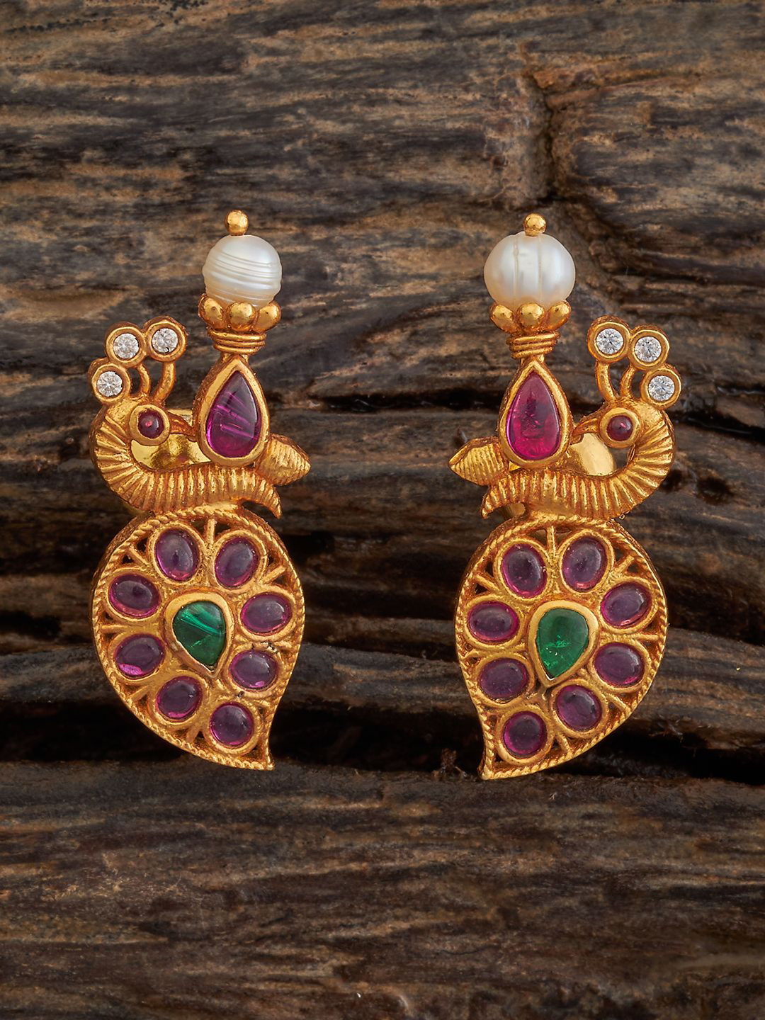 

Kushal's Fashion Jewellery 92.5 Sterling Silver Gold Plated Stones Studded Drop Earrings