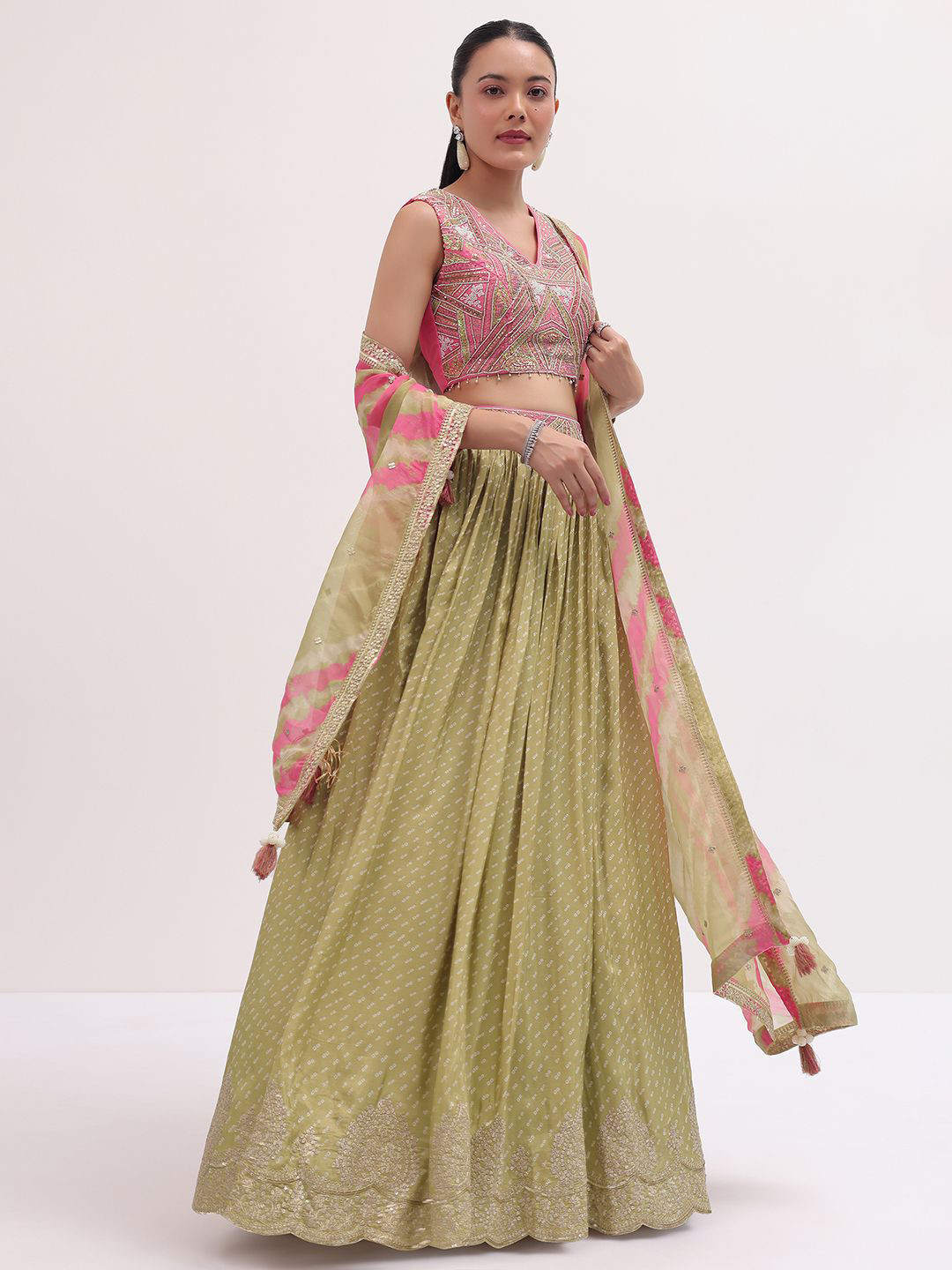 

KALKI Fashion Embroidered Beads and Stones Ready to Wear Lehenga & Blouse With Dupatta, Green
