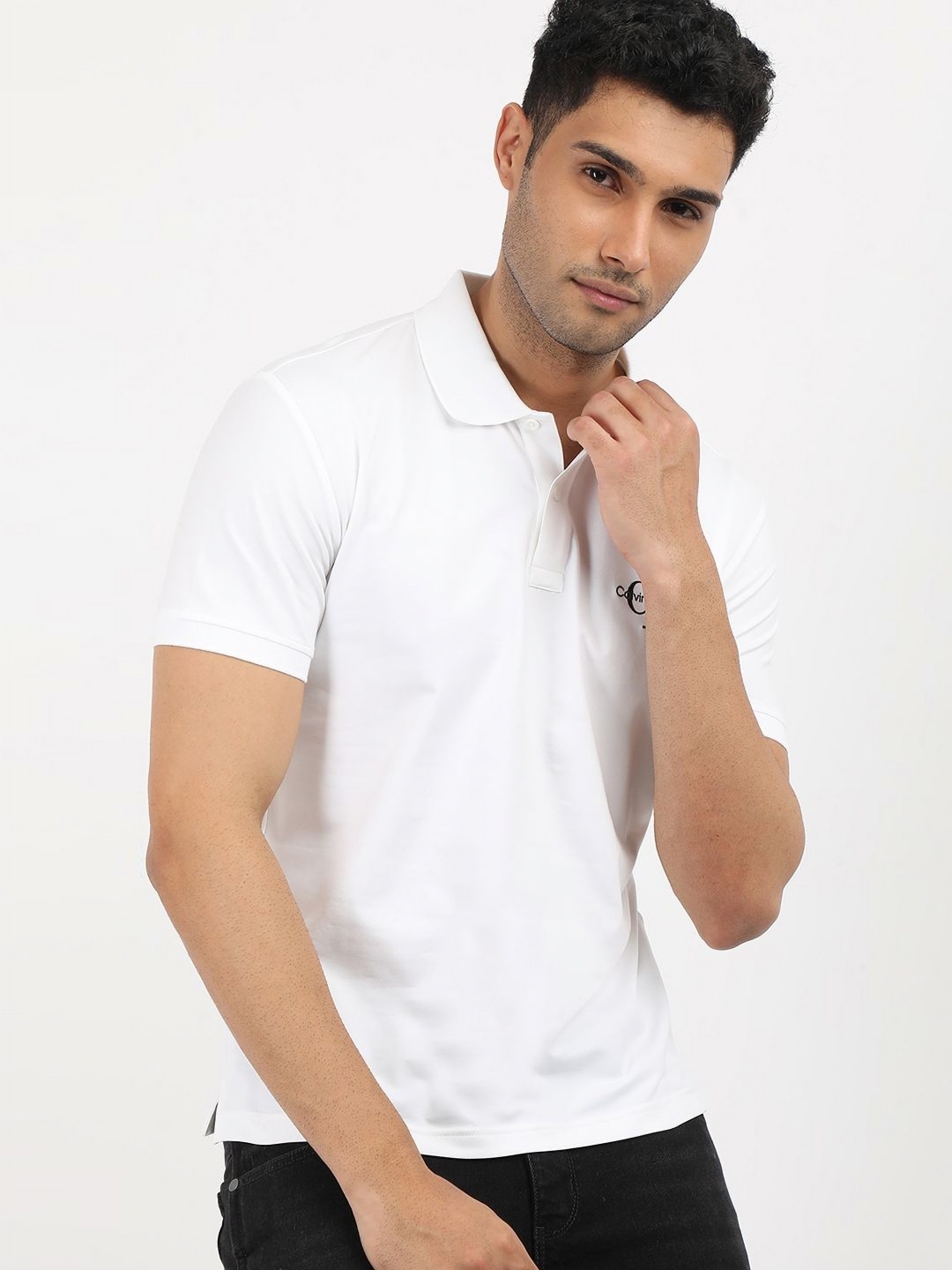 

Calvin Klein Jeans Men Polo Collar Applique T-shirt, White