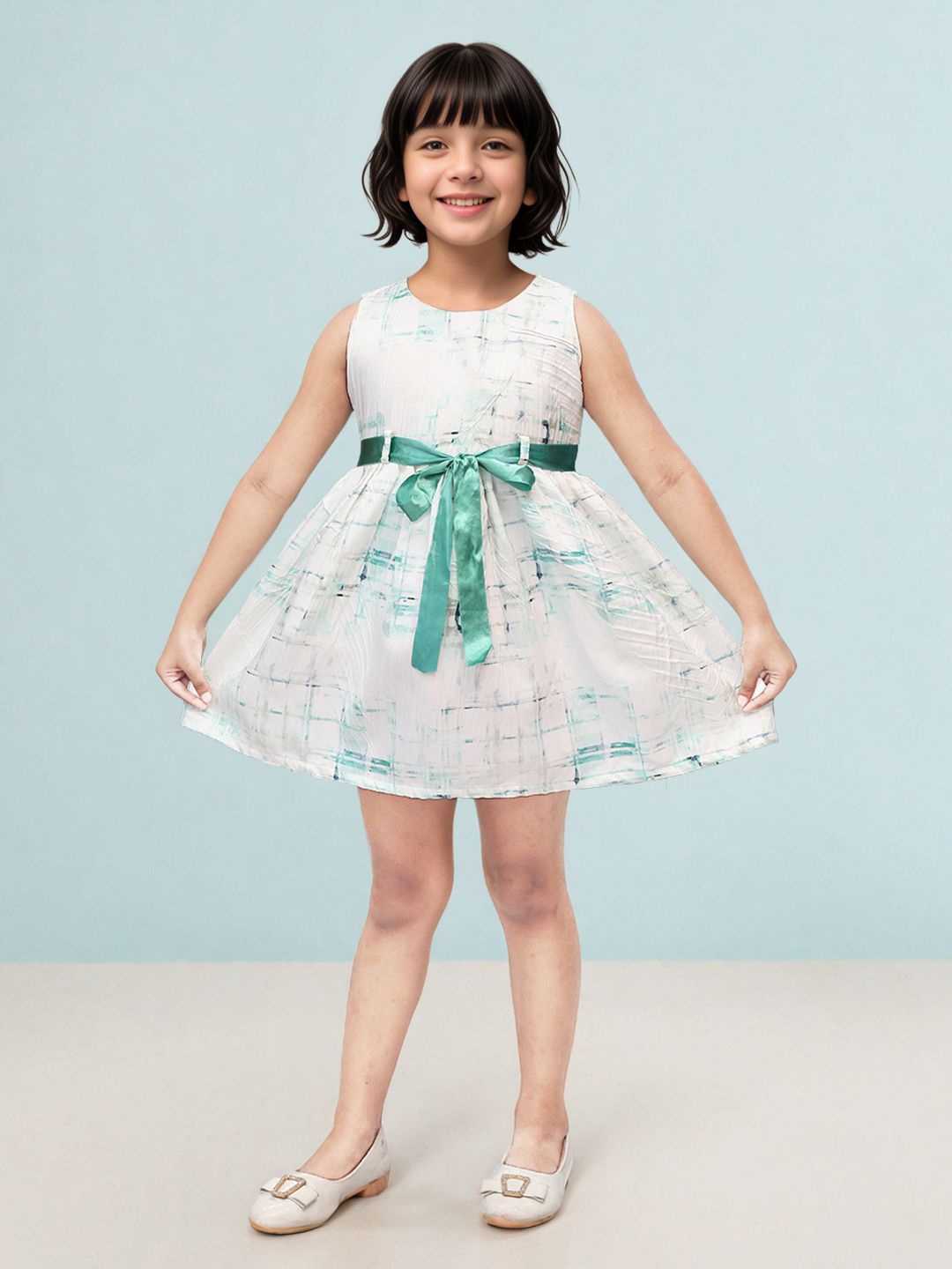 

Toonyport Girls Abstract Printed Fit & Flare Dress, Green