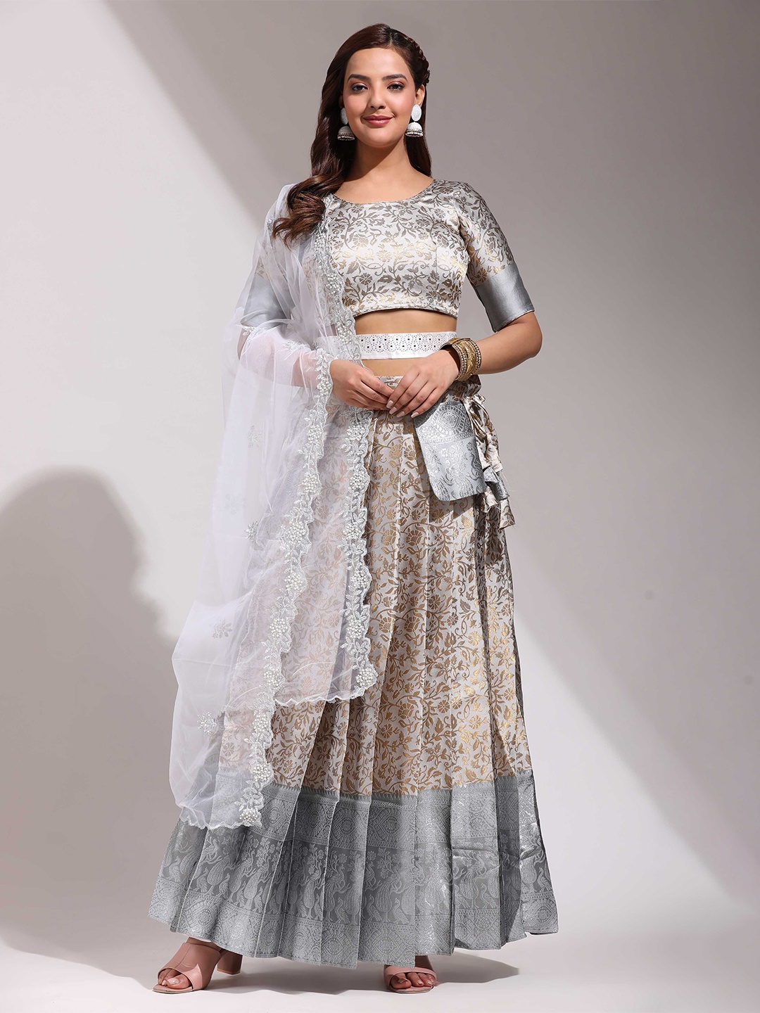 

Fabcartz Semi-Stitched Lehenga & Unstitched Blouse With Dupatta, Gold