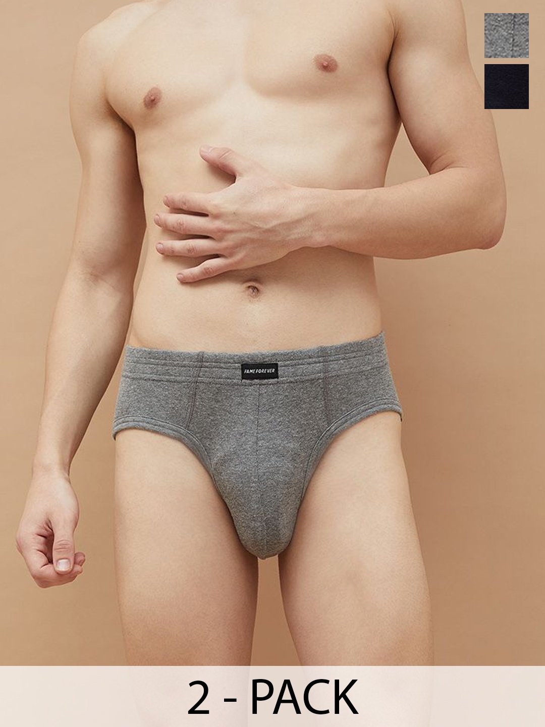

Fame Forever by Lifestyle Men Pack Of 2 Mid Rise Basic Briefs 1000011683056-GREY