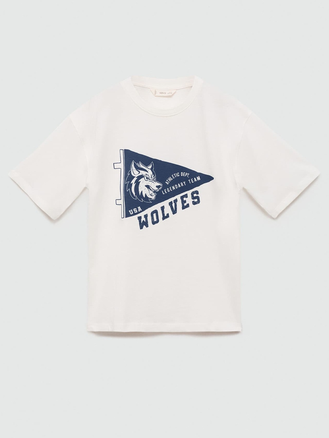 

Mango Kids Boys Cotton Graphic Printed Drop-Shoulder Sleeves T-shirt, Off white