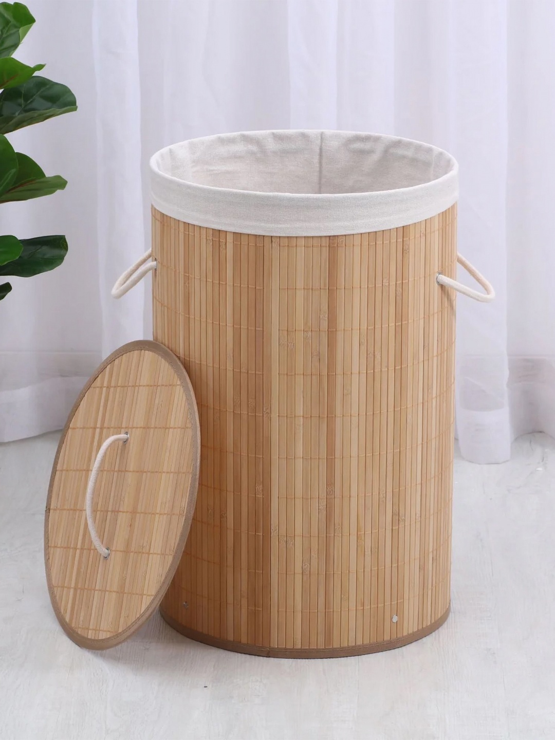 

USHA SHRIRAM Light Brown Bamboo Foldable Laundry Bag With Lid 72L