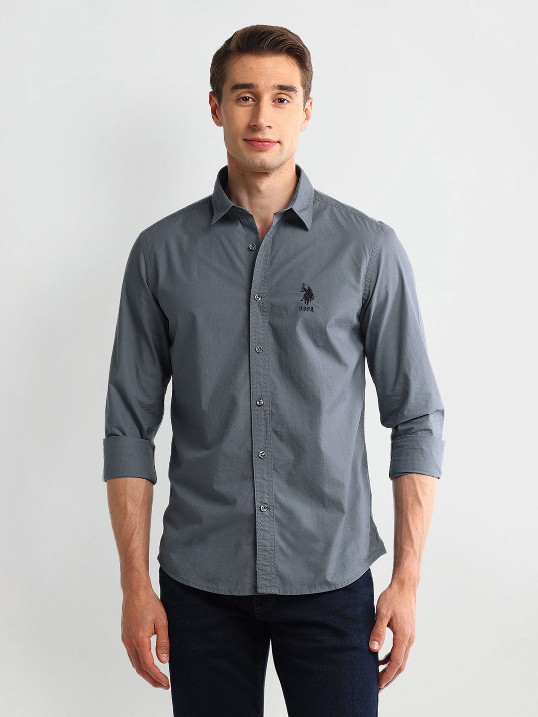 

U.S. Polo Assn. Denim Co. Men Classic Slim Fit Opaque Casual Shirt, Grey