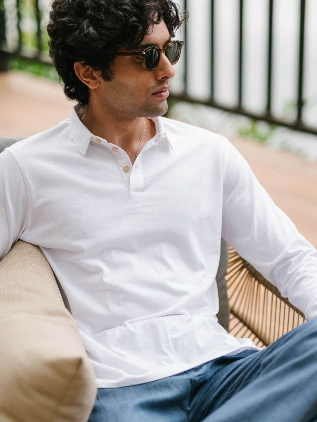 

Creatures of Habit Men Pima Long Sleeve Polo T-Shirt, White