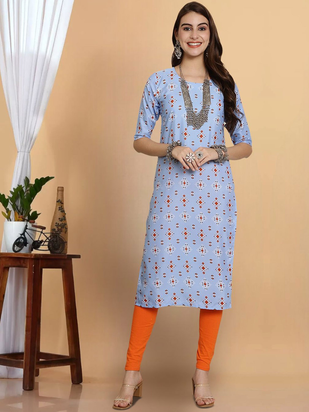 

7Threads Women Floral Printed Thread Work Floral Crepe Kurta, Multi