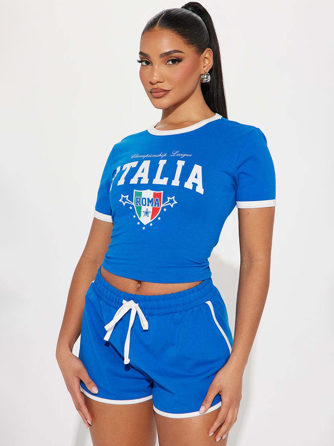 

LULU & SKY Printed T-Shirt & Shorts Co-Ord Set, Blue