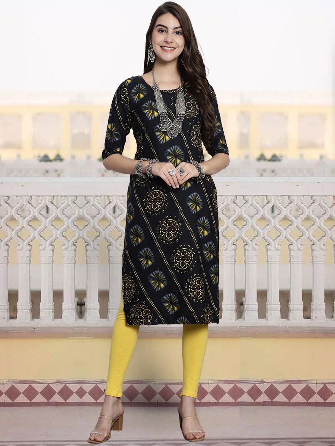 

7Threads Women Printed Thread Work Floral Crepe Kurta, Multi