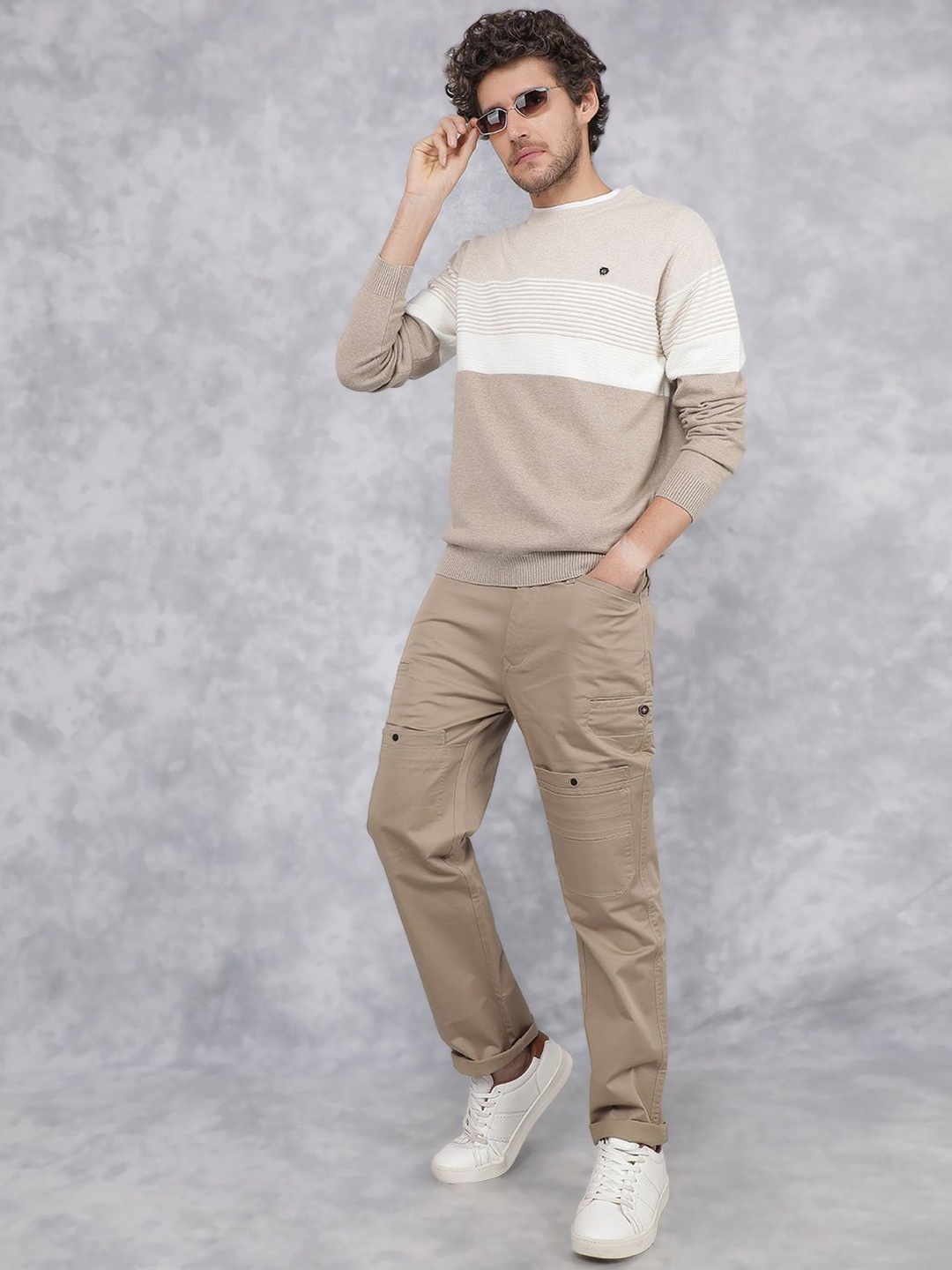 

Crimsoune Club Men Striped Pullover, Beige