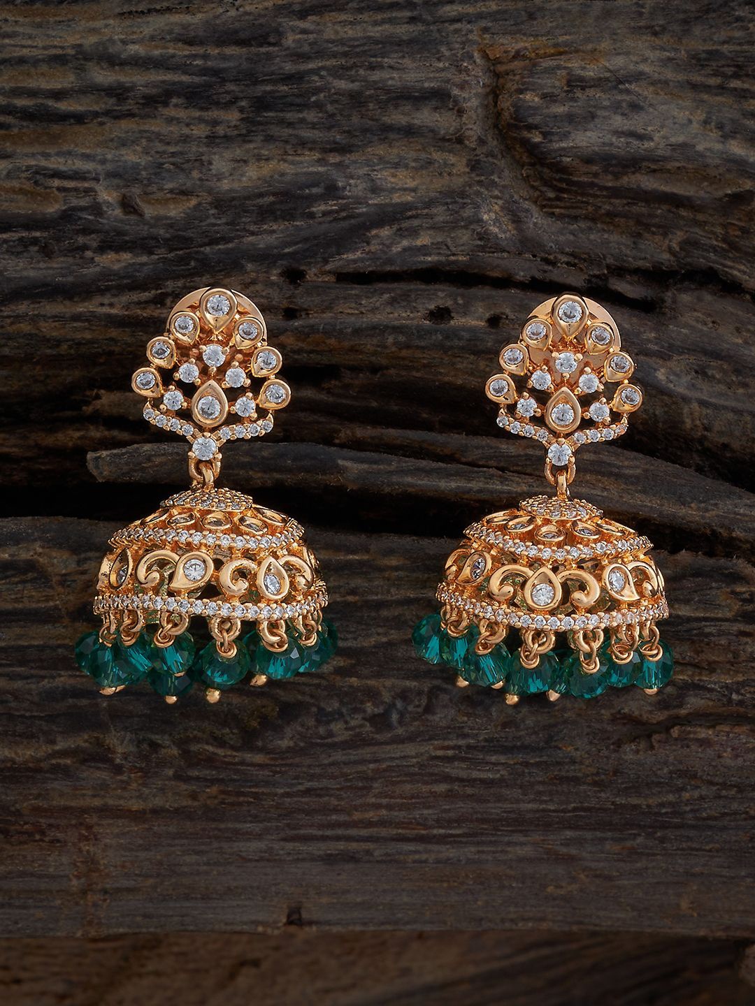 

Kushal's Fashion Jewellery Gold Plated Cubic Zirconia Dome Shaped Jhumkas