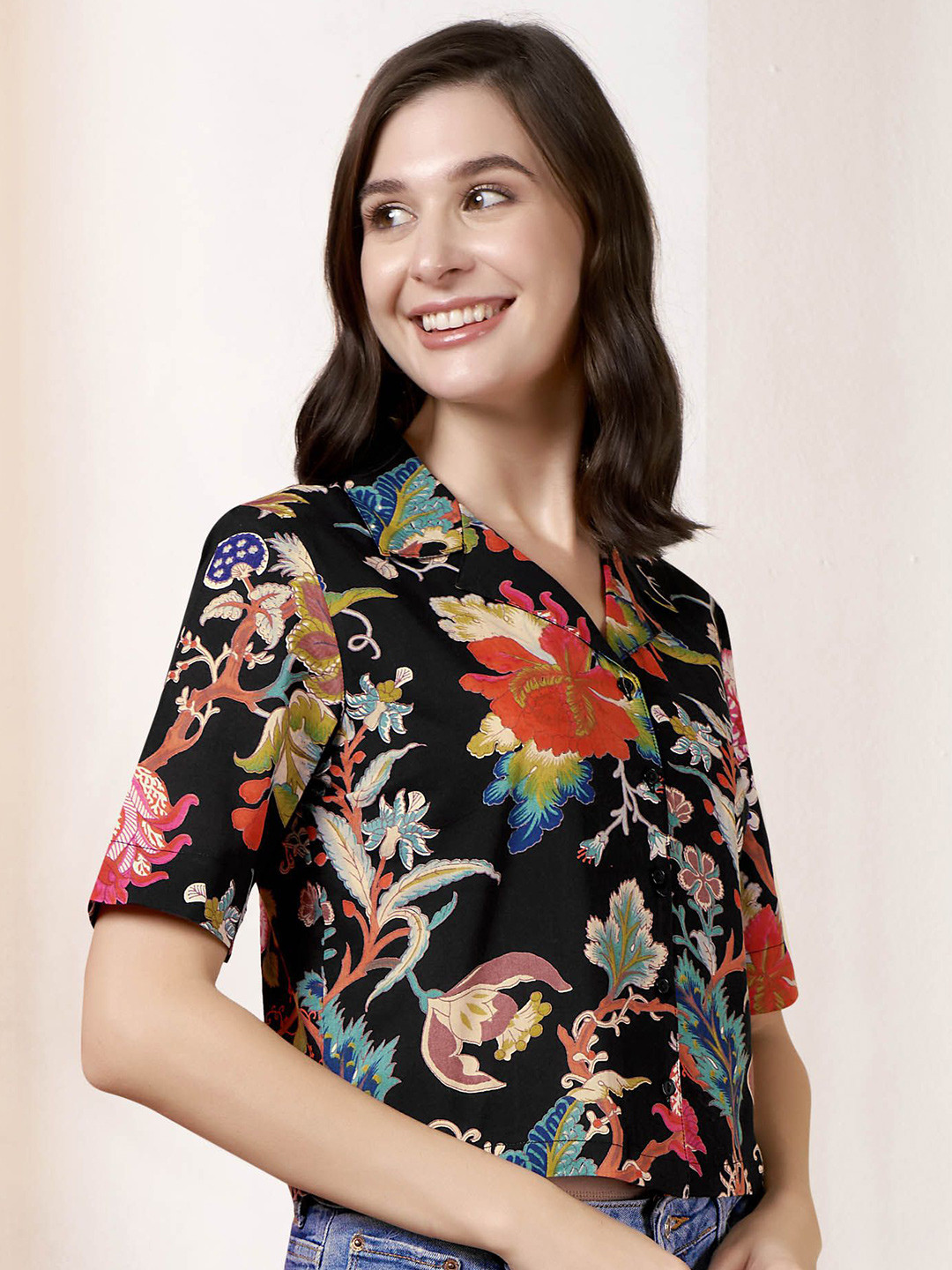 

Anouk Floral Print Cotton Top, Black