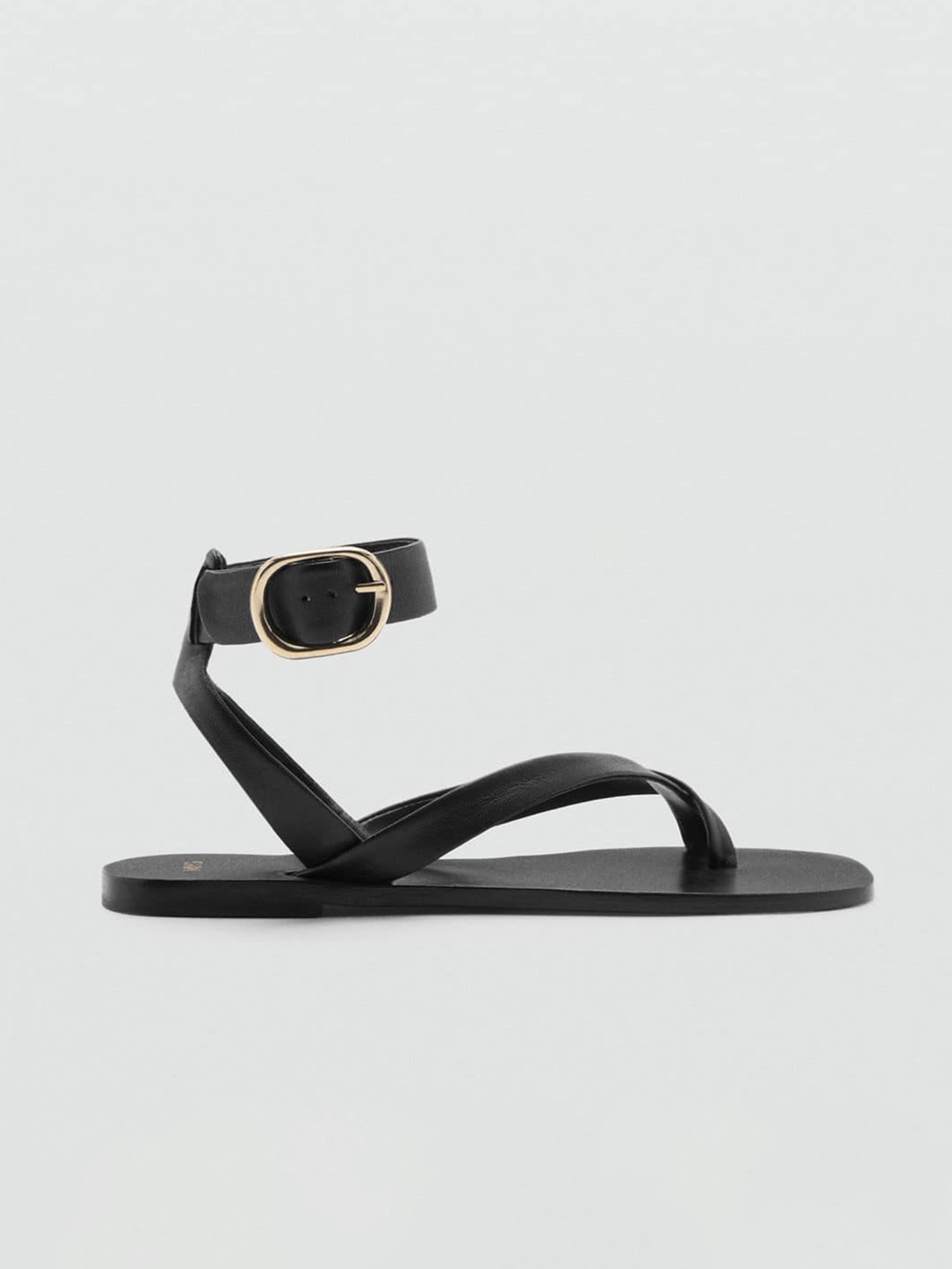 

MANGO Leather One Toe Flats, Black