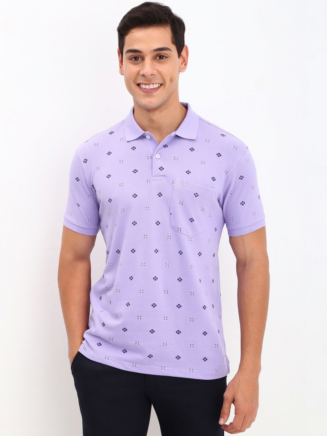 

Allen Solly Men Floral Printed Polo Collar Cotton T-Shirt, Lavender