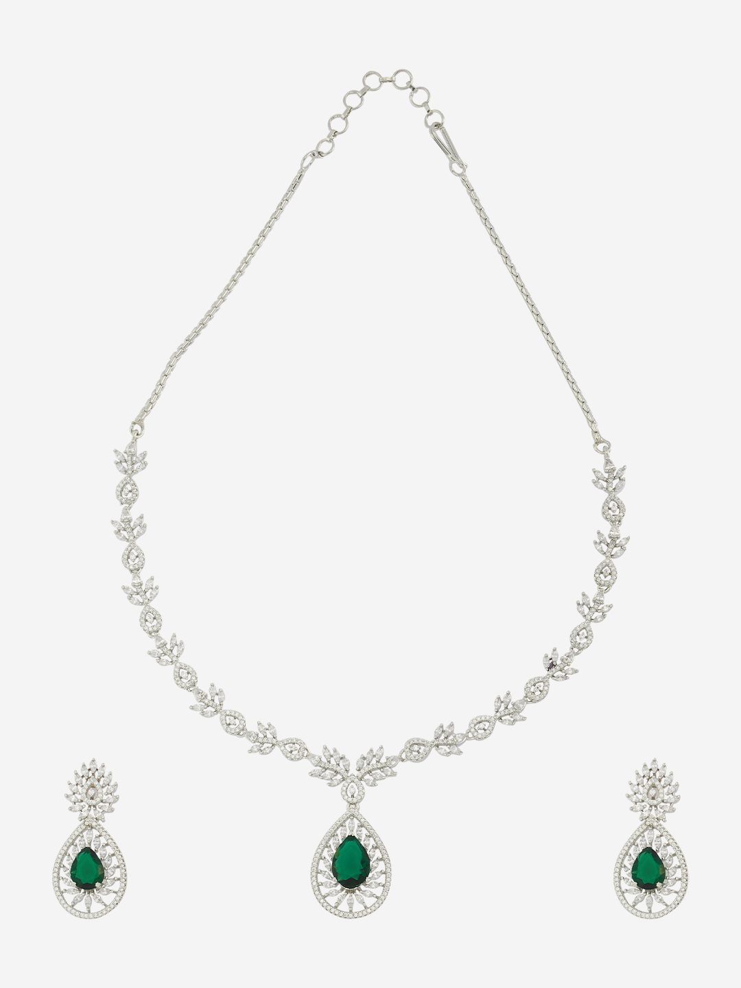 

Kushal's Fashion Jewellery Rhodium-Plated Cubic Zirconia Studded Jewellery Set, Silver