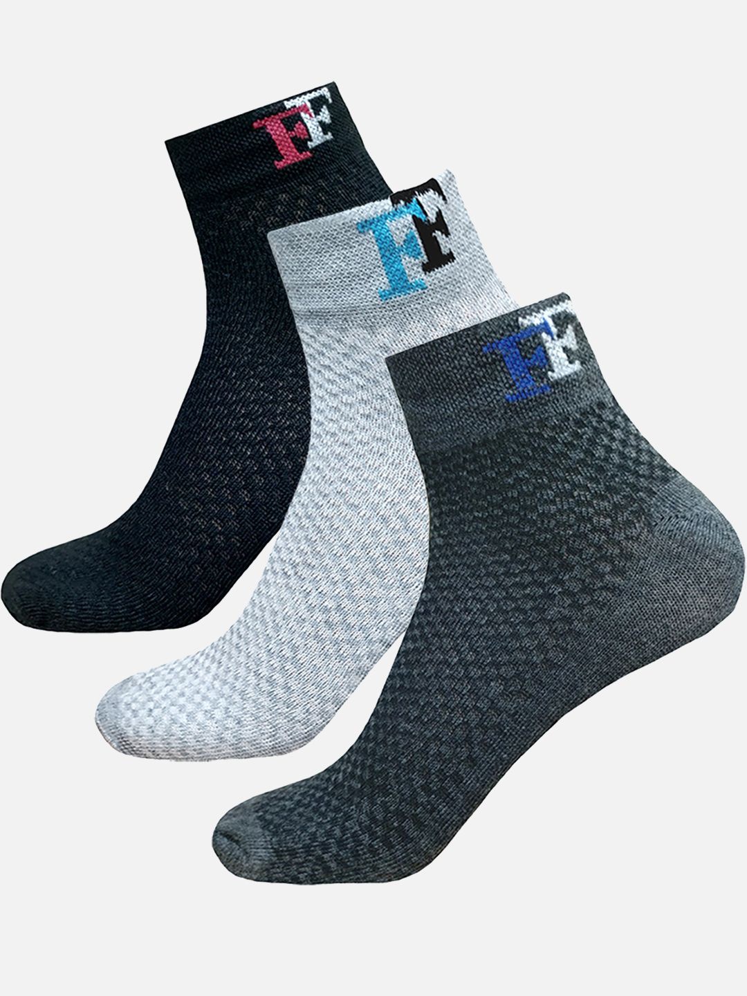 

FIMS Men Pack Of 3 Patterned Ankle-Length Socks, Black