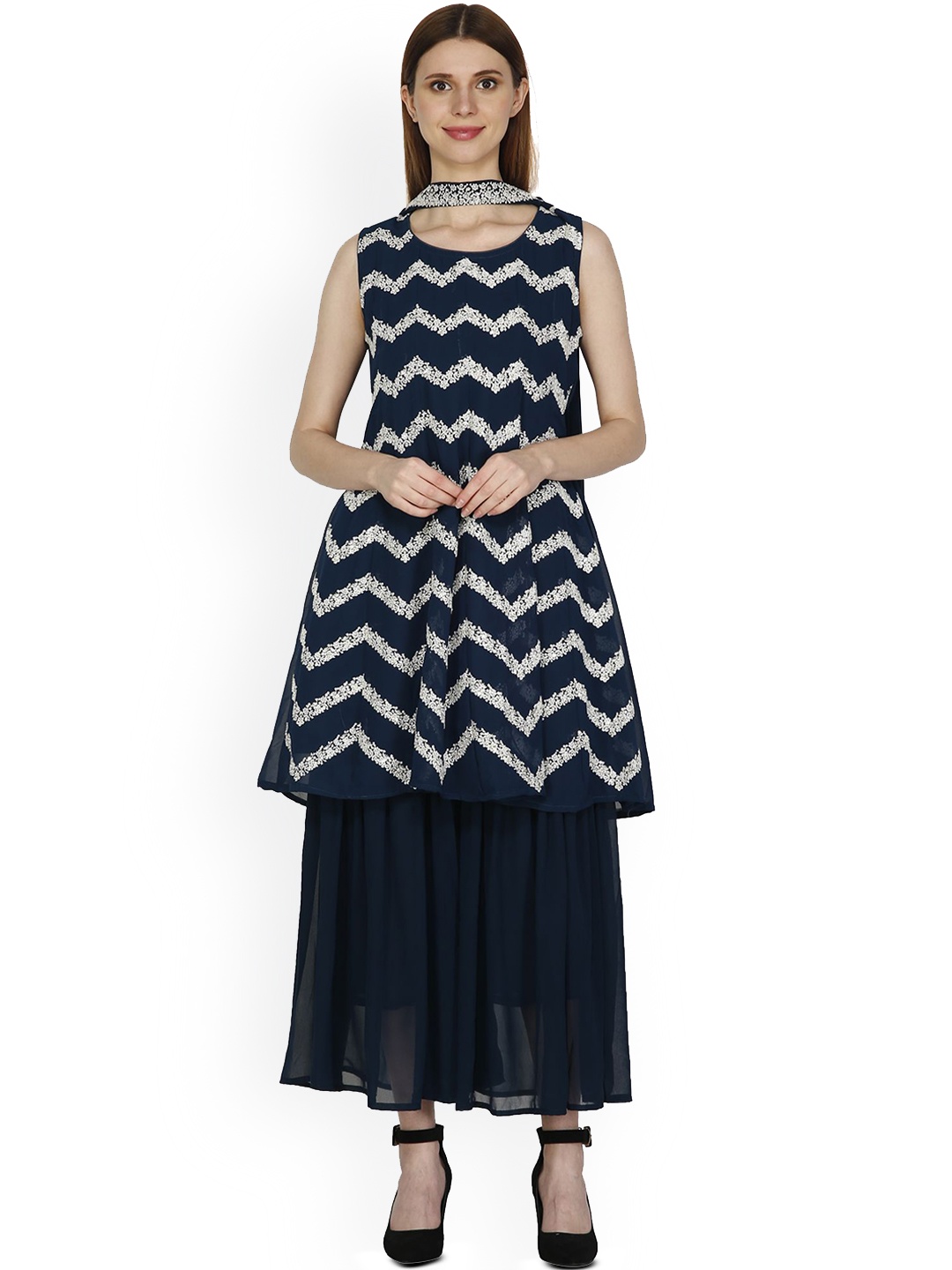 

Shree Mohini Collection Women Floral Embroidered Regular Kurta with Sharara & With Dupatta, Blue