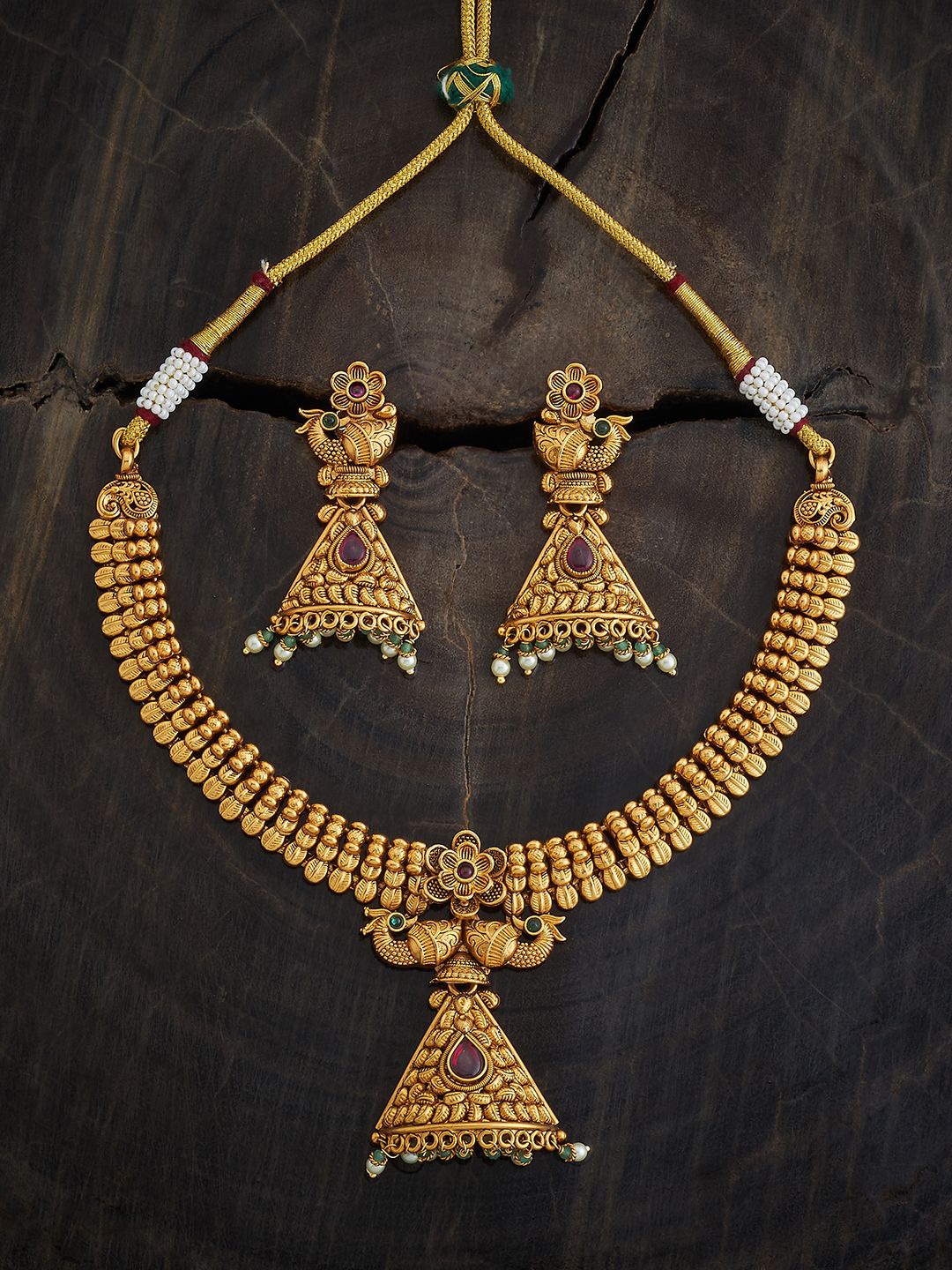 

Kushal's Fashion Jewellery Gold-Plated Antique Ruby Stone-Studded Jewellery Set