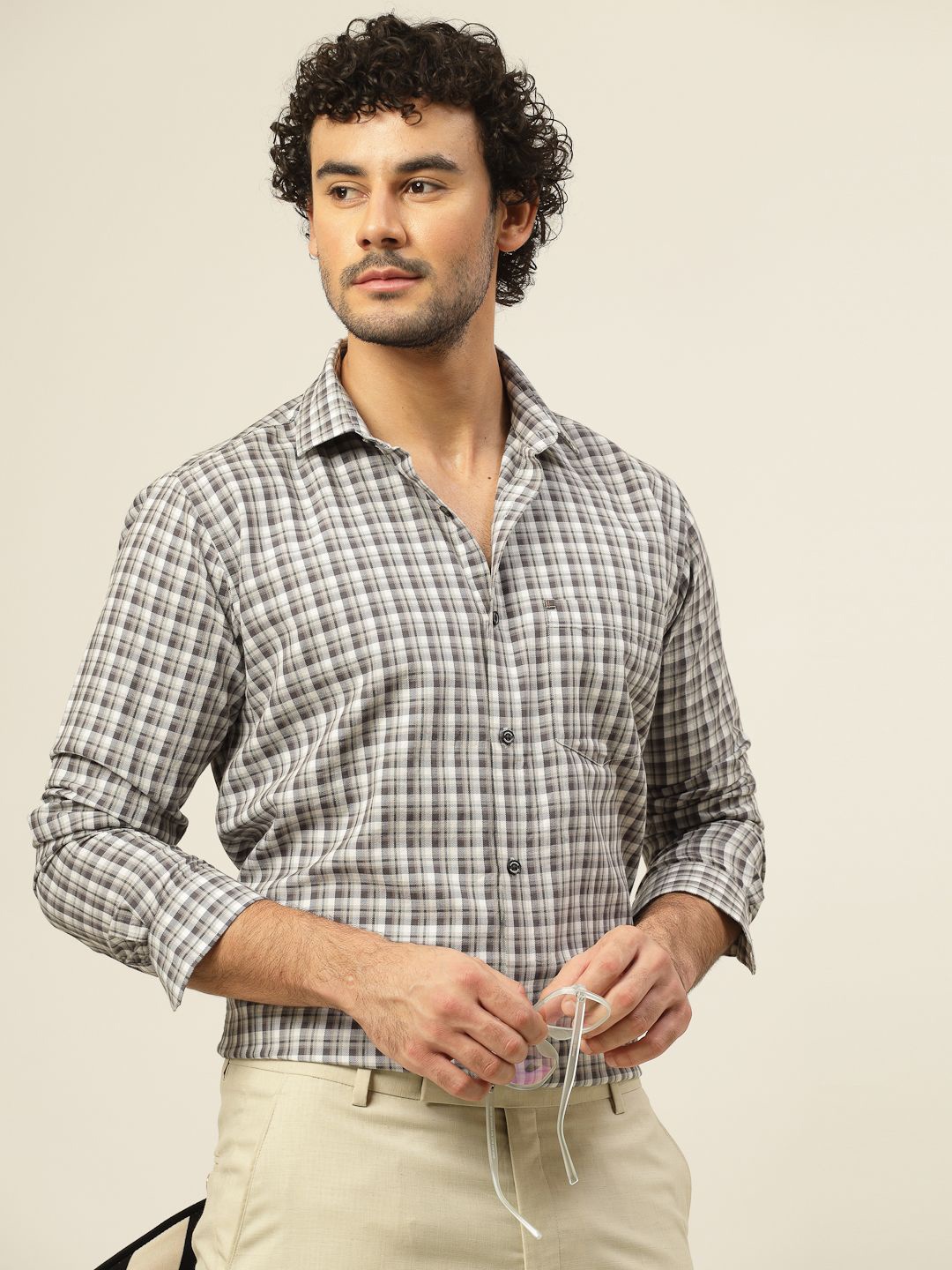 

JADEBERRY Men Classic Slim Fit Opaque Checked Casual Shirt, Grey