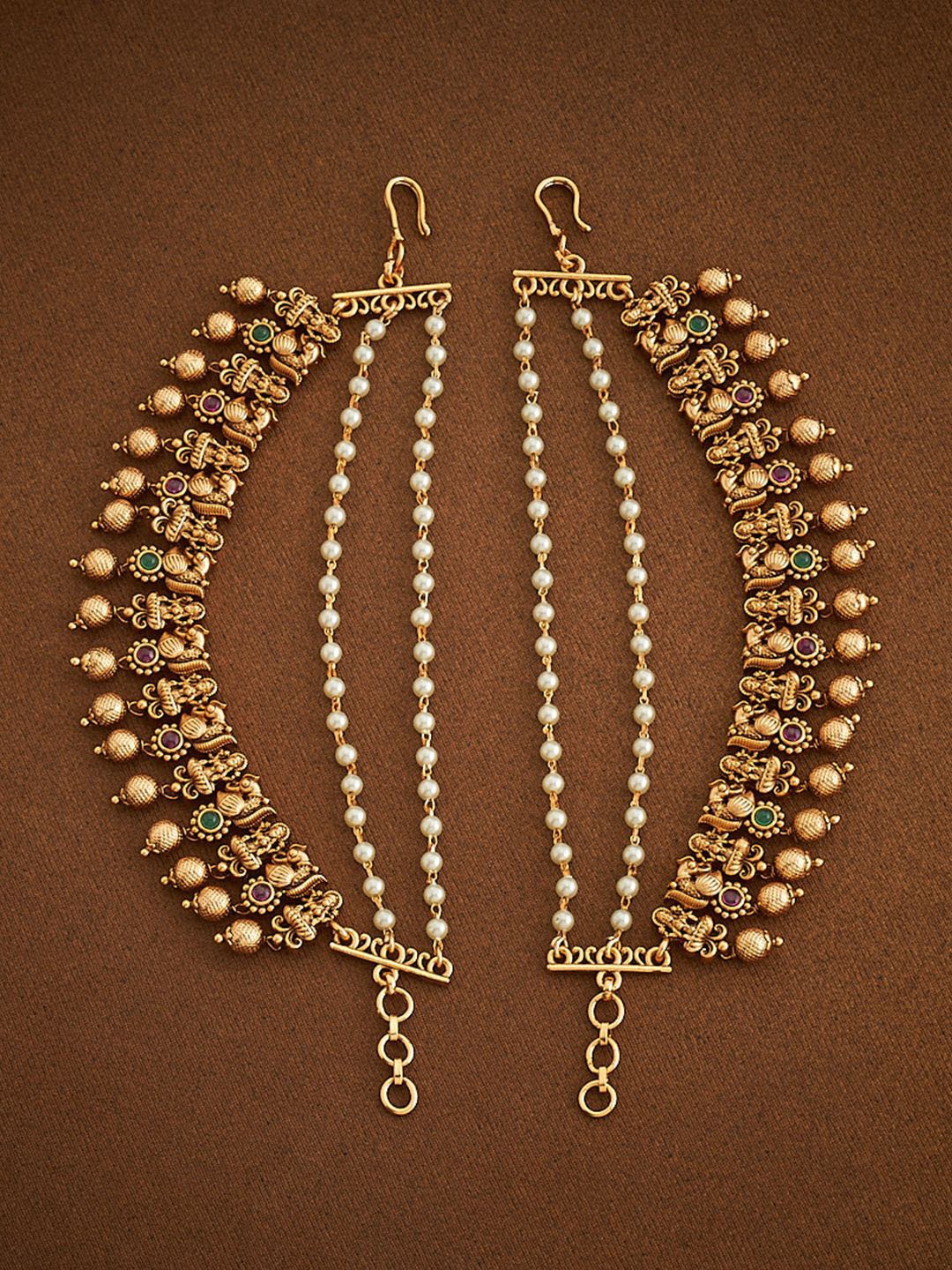 

Kushal's Fashion Jewellery Gold-Plated Ear Chain, Red