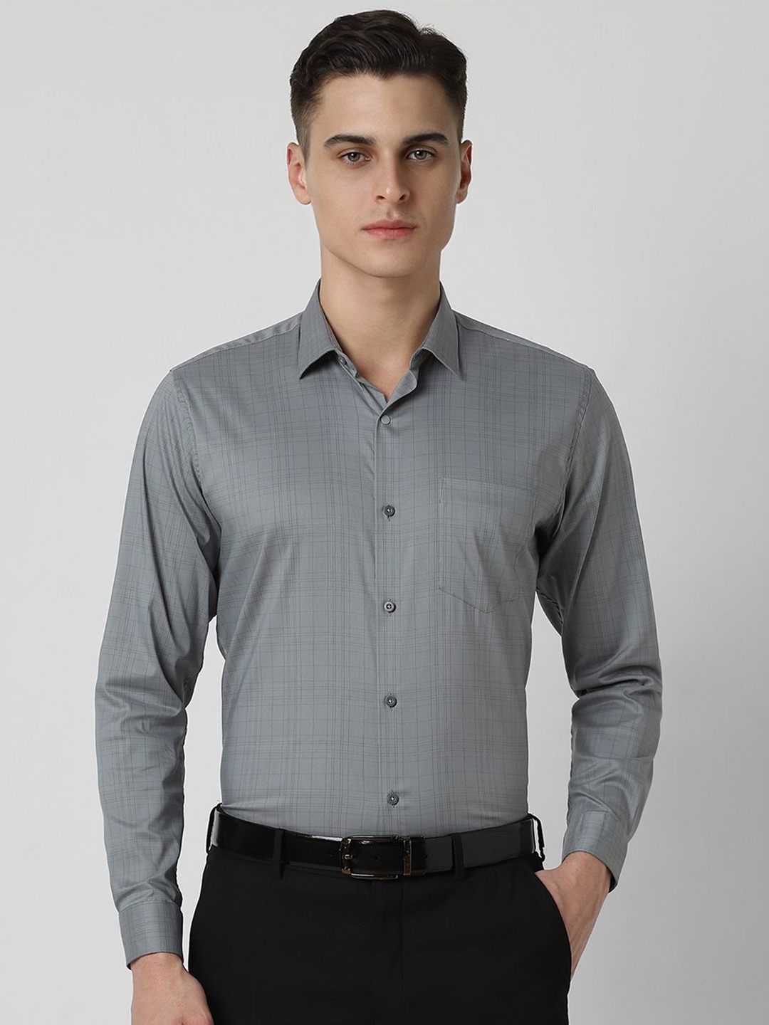 

Van Heusen Men Opaque Checked Formal Shirt, Grey