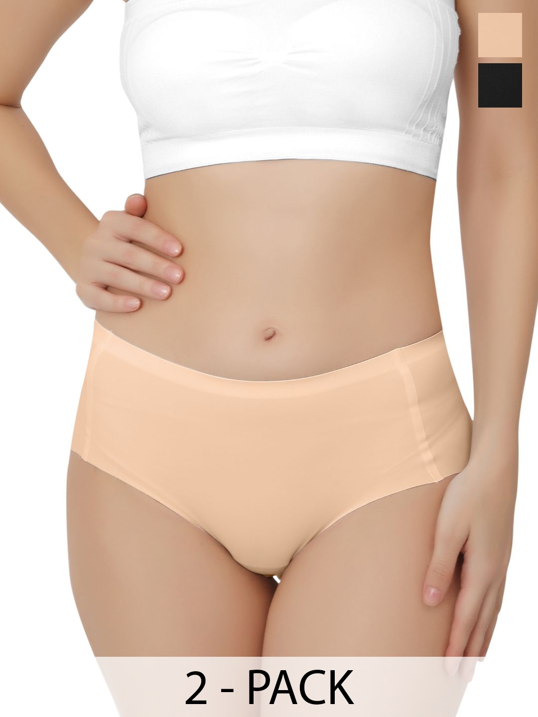 

Bella Voste Pack Of 2 Women Seamless Hipster Briefs PT_6198-Beige-Black-M