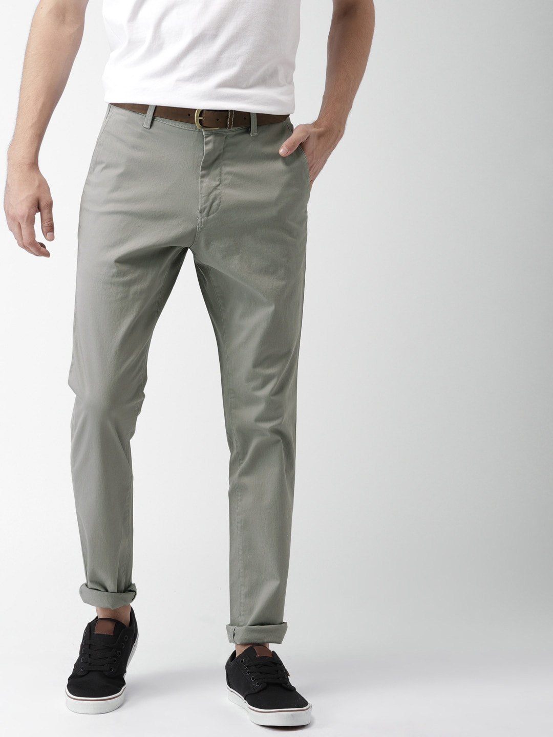 Mast & Harbour Men Grey Slim Fit Solid Chinos
