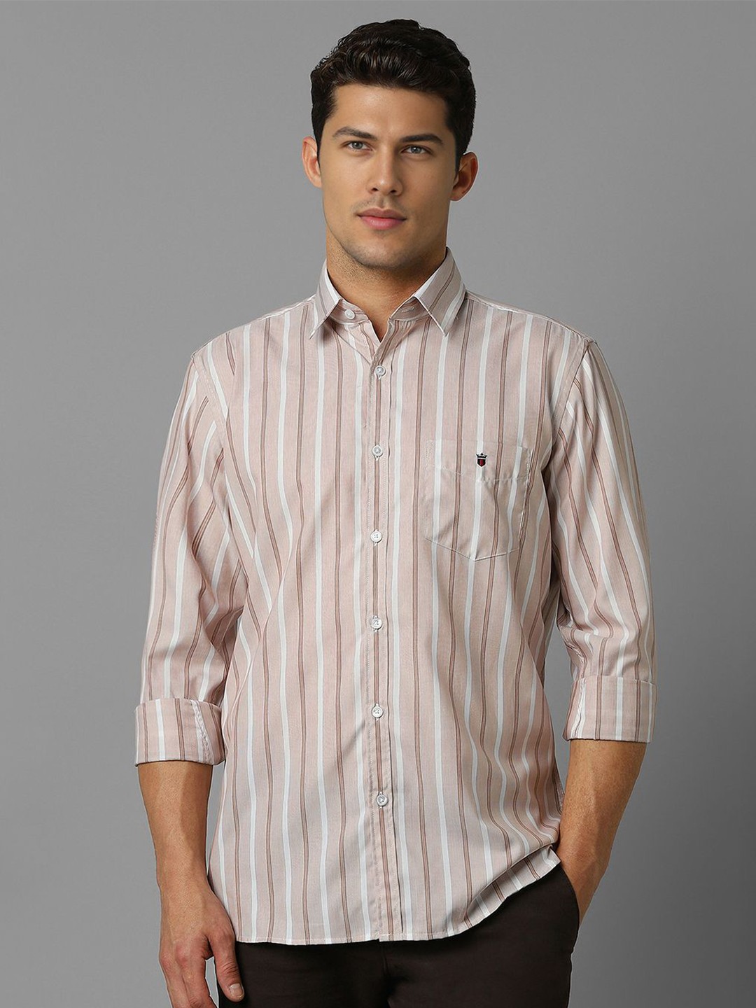 

Louis Philippe Sport Men Slim Fit Opaque Striped Casual Shirt, Beige